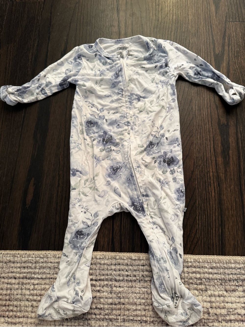 Caden Lane White Footed One-Piece with Blue Floral Print
